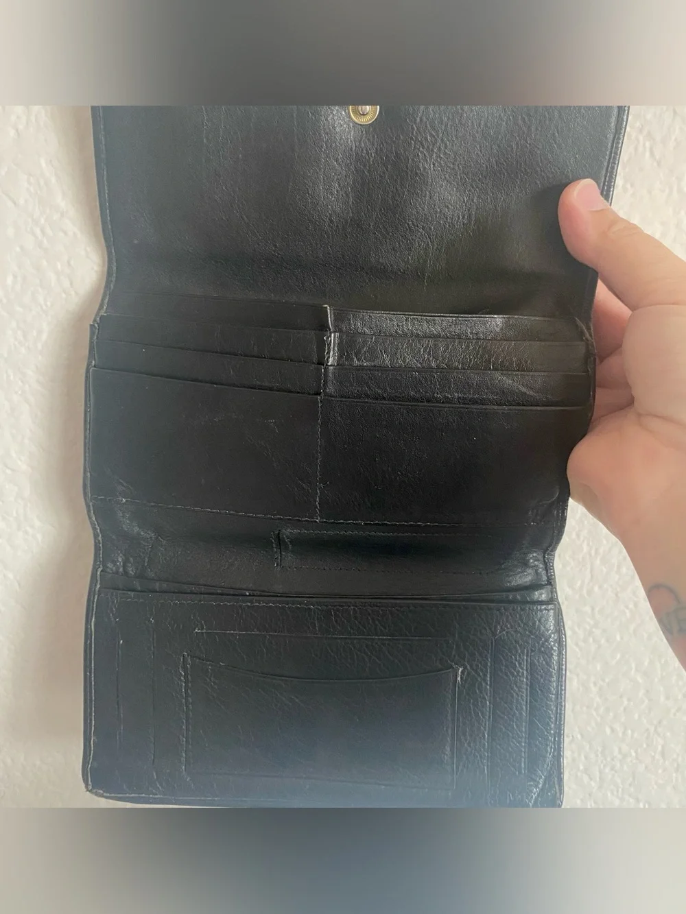 Black Leather Wallet with Feather & Bear Artwork